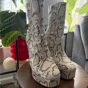 PrettyLittleThing Snakeskin Heeled Boots